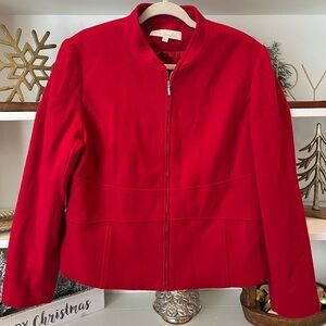 Mainbocher Wool Cashmere Red Jacket Blazer‎ Size 14 Christmas